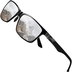 DUCO Herren Polarisierte Sonnenbrille mit Rechteckig Metallrahmen und Kohlefaser Brille Beine UV400 CAT 3 CE 8206 (Schwarz Rahmen Silber Linse) von DUCO