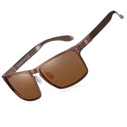 DUCO Herren Polarisierte Sonnenbrille mit Rechteckig Metallrahmen und Kohlefaser Brille Beine UV400 DC8208 (Braun) von DUCO