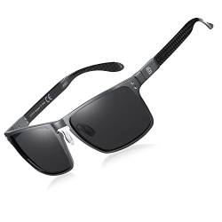 DUCO Herren Polarisierte Sonnenbrille mit Rechteckig Metallrahmen und Kohlefaser Brille Beine UV400 DC8208 (Gunmetal) von DUCO
