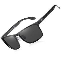 DUCO Herren Polarisierte Sonnenbrille mit Rechteckig Metallrahmen und Kohlefaser Brille Beine UV400 DC8208 (Schwarz Rahmen Grau Linses) von DUCO