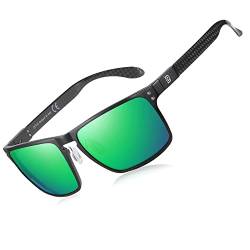 DUCO Herren Polarisierte Sonnenbrille mit Rechteckig Metallrahmen und Kohlefaser Brille Beine UV400 DC8208 (Schwarz Rahmen Revo Green) von DUCO