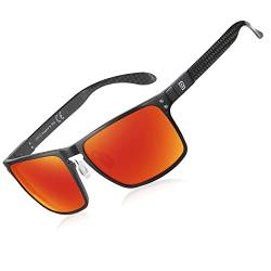 DUCO Herren Polarisierte Sonnenbrille mit Rechteckig Metallrahmen und Kohlefaser Brille Beine UV400 DC8208 (Schwarz Rahmen Revo Rot) von DUCO