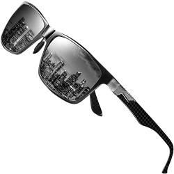 DUCO Herren Polarisierte Sonnenbrille mit Rechteckig Metallrahmen und Kohlefaser Brillenbügel UV400 CAT 3 8206 (Gunmetal Rahmen Graue Linse) von DUCO