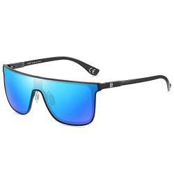 DUCO Herren Sonnenbrille Polarisierte Quadrat Sonnenbrille für Herren Carbon Fiber Tempel Sonnenbrille für Fahren Angeln Golf DC8209 (Schwarz Frame Revo Blue Linse) von DUCO