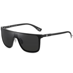 DUCO Herren Sonnenbrille Polarisierte Quadrat Sonnenbrille für Herren Carbon Fiber Tempel Sonnenbrille für Fahren Angeln Golf DC8209 (Schwarz Rahmen Grau Linse) von DUCO