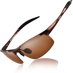 DUCO Herren Sportbrille Polarisierte Sonnenbrille Fahrerbrille Ultraleichte Al-Mg Metallrahmen UV400-Schutz Männer Sonnenbrillen 8177S (Braun, Braun) von DUCO