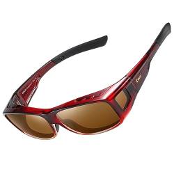 DUCO Herren und Damen Sonnenbrillen Polarisiert Unisex Brille Überbrille für Brillenträger Fit-over Polbrille 8953 M (L - Wein Rot, Braun) von DUCO