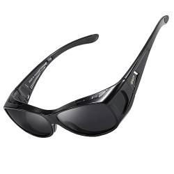 DUCO Herren und Damen Sonnenbrillen Polarisiert Unisex Brille Überbrille für Brillenträger Fit-over Polbrille 8953 M (M - Schwarz, Grau) von DUCO