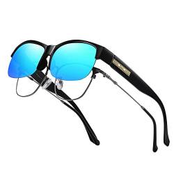 DUCO Herren und Damen Sonnenbrillen Polarisiert Unisex Brille Überbrille für Brillenträger Fit over Polbrille 8960 (Schwarz Rahmen, Blau Linse) von DUCO