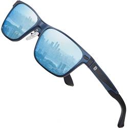 DUCO Klassische Sonnenbrille Herren Oversize, Blauer Rahmen, Revo, blaue Linse, common von DUCO