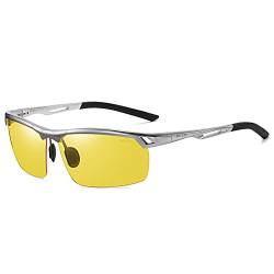 DUCO Nachtsichtbrille Anti-Glanz Fahren Brillen Kontrast-Brille Nachtfahrbrille polarisierte 8550 (Silber Rahmen Gelb Linse) von DUCO