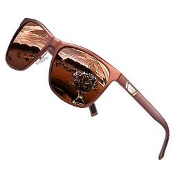 DUCO Polarisiert Sonnenbrille für Herren mit UV400 Schutz Retro Rechteckig Rahmen Ultraleichte Metallrahmen Brillengläser Fahrerbrille Sportsonnenbrille 3029H (Braun, Braun) von DUCO