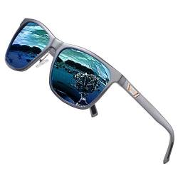 DUCO Polarisiert Sonnenbrille für Herren mit UV400 Schutz Retro Rechteckig Rahmen Ultraleichte Metallrahmen Brillengläser Fahrerbrille Sportsonnenbrille 3029H (Gunmetal, Mercury Blau) von DUCO