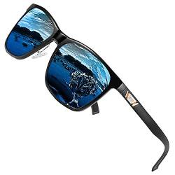 DUCO Polarisiert Sonnenbrille für Herren mit UV400 Schutz Retro Rechteckig Rahmen Ultraleichte Metallrahmen Brillengläser Fahrerbrille Sportsonnenbrille 3029H (Schwarz/Blau) von DUCO