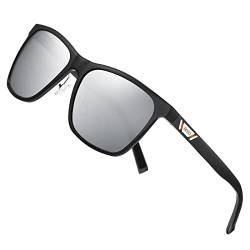 DUCO Polarisiert Sonnenbrille für Herren mit UV400 Schutz Retro Rechteckig Rahmen Ultraleichte Metallrahmen Brillengläser Fahrerbrille Sportsonnenbrille 3029H (Schwarz Rahmen Silber Linse) von DUCO