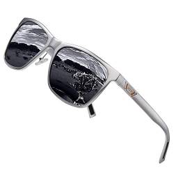 DUCO Polarisiert Sonnenbrille für Herren mit UV400 Schutz Retro Rechteckig Rahmen Ultraleichte Metallrahmen Brillengläser Fahrerbrille Sportsonnenbrille 3029H (Silber, Grau) von DUCO