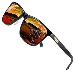 DUCO Polarisiert Sonnenbrille für Herren mit UV400 Schutz Retro Rechteckig Rahmen Ultraleichte Metallrahmen Fahrerbrille Sportsonnenbrille 3029H (Schwarz Rahmen Rot Linse) von DUCO