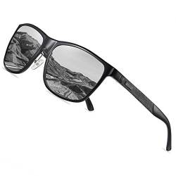 DUCO Polarisierte Herren Sonnenbrille Retro Rechteckiger Rahmen für Unisex Vintage Brille mit UV400 Schutz Sportbrille Metallrahmen 8200 (Schwarz) von DUCO