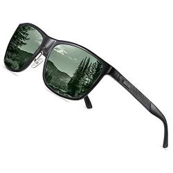 DUCO Polarisierte Herren Sonnenbrille Retro Rechteckiger Rahmen für Unisex Vintage Brille mit UV400 Schutz Sportbrille Metallrahmen 8200 (Schwarzer Rahmen Dunkelgrüne Gläser) von DUCO