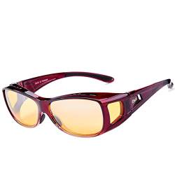 DUCO Polarisierte Nachtfahrtbrille Überbrille für Korrektionsbrille für Brillenträger Polarisierte Nachtsichtbrille (M, Rot) von DUCO