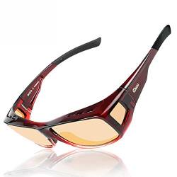 DUCO Polarisierte Nachtfahrtbrille Überbrille für Korrektionsbrille für Brillenträger Polarisierte Nachtsichtbrille 8954Y (L, Rot) von DUCO