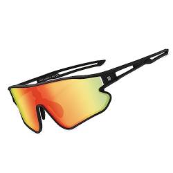 DUCO Polarisierte Sonnenbrille Baseball Sonnenbrille Leichte TR90 Rahmen UV400 Sport Radfahren Schatten für Männer Frauen DC0023 (Schwarz Rahmen Schwarz Temple Revo Orange Linse) von DUCO