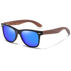 DUCO Polarisierte Sonnenbrille Herren Damen Sonnenbrille polarisiert mit UV-Schutz Walnuss Sonnenbrille mit Holzrahmen Umweltfreundliche Designerbrille 2141 (Blau) von DUCO