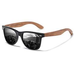 DUCO Polarisierte Sonnenbrille Herren Damen Sonnenbrille polarisiert mit UV-Schutz Walnuss Sonnenbrille mit Holzrahmen Umweltfreundliche Designerbrille DC2141 (Braun) von DUCO