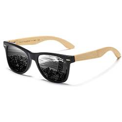 DUCO Polarisierte Sonnenbrille Herren Damen Sonnenbrille polarisiert mit UV-Schutz Walnuss Sonnenbrille mit Holzrahmen Umweltfreundliche Designerbrille DC2141 (Gelb) von DUCO