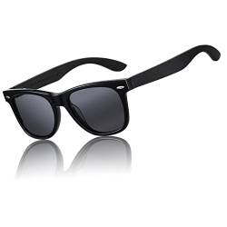 DUCO Polarisierte Sonnenbrille Herren Damen Sonnenbrille polarisiert mit UV-Schutz Walnuss Sonnenbrille mit Holzrahmen Umweltfreundliche Designerbrille DC2141 (Schwarz Grau) von DUCO