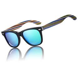 DUCO Polarisierte Sonnenbrille Herren Damen Sonnenbrille polarisiert mit UV-Schutz Walnuss Sonnenbrille mit Holzrahmen Umweltfreundliche Designerbrille DC2141 (Schwarz Rahmen Revo Green) von DUCO