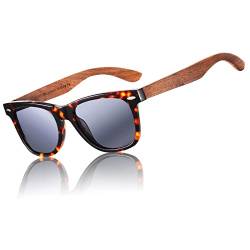 DUCO Polarisierte Sonnenbrille Herren Damen Sonnenbrille polarisiert mit UV-Schutz Walnuss Sonnenbrille mit Holzrahmen Umweltfreundliche Designerbrille DC2141 (Tortoise) von DUCO