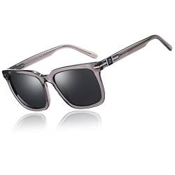 DUCO Polarisierte Sonnenbrille für Herren Damen mit UV400 Schutz Vintage Sonnenbrillen für Fahren Radfahren Angeln DC8288 (Transparent Grey Frame Grey Lens) von DUCO