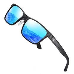 DUCO Polarisierte Sonnenbrille für Herren Vintage Aluminium-Rahmen Retro Sport Sonnenbrillen 100% UV-Schutz 8207 (Schwarzer Rahmen,Revo Blau Linse) von DUCO