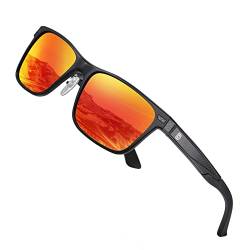 DUCO Polarisierte Sonnenbrille für Herren Vintage Aluminium-Rahmen Retro Sport Sonnenbrillen 100% UV-Schutz 8207 (Schwarzer Rahmen,Revo Rot Linse) von DUCO