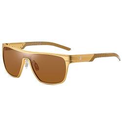 DUCO Quadratische Polarisierte Sonnenbrille für Herren Sport Fahren Angeln Sonnenbrille Flat Top Shield Shades UV 400 Schutz DC8230 (Gold Rahmen Glod Tempel Braun Linse) von DUCO