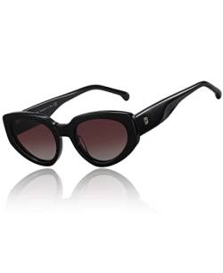 DUCO Retro Cat Eye Polarisierte Sonnenbrille für Damen Herren UV400 Schutz Sonnenbrille Acetat Rahmen Vintage Shades DC1103 (Schwarz,Braun) von DUCO