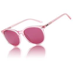 DUCO Retro Polarisierte Damen Sonnenbrille Vintage UV400 Schutz Sonnenbrillen Leichtgewicht Acetat Rahmen 1230 (Rosa Rahmen Lila Linse) von DUCO