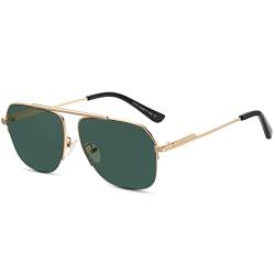 DUCO Retro Sonnenbrille für Herren Damen Halbrandlose Nicht Polarisierte Sonnenbrille für das Fahren DC3035 (Gold Rahmen Grün Linse) von DUCO