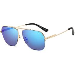 DUCO Retro Sonnenbrille für Herren Damen Halbrandlose Nicht Polarisierte Sonnenbrille für das Fahren DC3035 (Gold Rahmen Revo Blau Linse) von DUCO