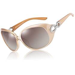 DUCO Sonnenbrille Damen Klassisch Polarisiert Übergroß Frauen Sonnenbrillen Mode Brille 100% UV-Schutz 1220 (Champagner) von DUCO