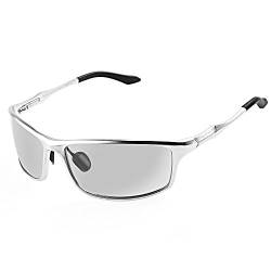 DUCO Sonnenbrille Herren Polarisierte Sportbrille Fahrerbrille für Männer Al-Mg Metallrahme Brillen 8201 (Silber) von DUCO