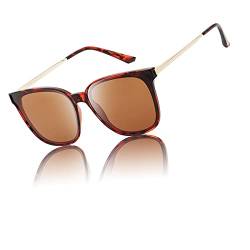 DUCO Sonnenbrille für Damen Polarisiert Sonnenbrille mit UV400 Schutz Vintage Klassisch Runde Metall Rahmen Leichtgewicht Übergroß Sonnenbrillen W016 (Hawksbill Schildkröte) von DUCO