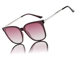 DUCO Sonnenbrille für Damen Polarisiert Sonnenbrille mit UV400 Schutz Vintage Klassisch Runde Metall Rahmen Leichtgewicht Übergroß Sonnenbrillen W016 (Lila) von DUCO