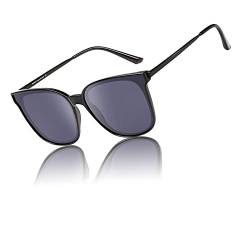 DUCO Sonnenbrille für Damen Polarisiert Sonnenbrille mit UV400 Schutz Vintage Klassisch Runde Metall Rahmen Leichtgewicht Übergroß Sonnenbrillen W016 (Schwarz grau) von DUCO