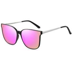 DUCO Sonnenbrille für Damen Polarisiert Sonnenbrille mit UV400 Schutz Vintage Klassisch Runde Metall Rahmen Leichtgewicht Übergroß Sonnenbrillen W016 (Schwarzpulver) von DUCO