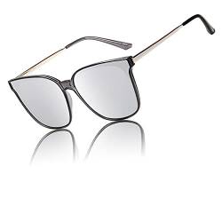 DUCO Sonnenbrille für Damen Polarisiert Sonnenbrille mit UV400 Schutz Vintage Klassisch Runde Metall Rahmen Leichtgewicht Übergroß Sonnenbrillen W016 (Silber) von DUCO