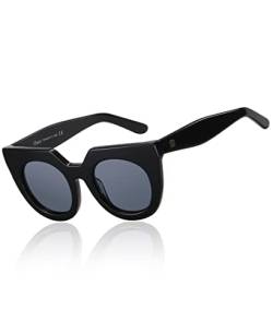 DUCO Trendige übergroße Polarisierte Sonnenbrille für Damen Cat Eye Quadratischer Rahmen Vintage-Sonnenbrille UV400 Große Designer-Sonnenbrille DC1201 (Schwarz) von DUCO