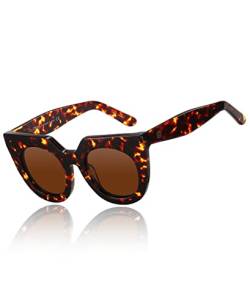 DUCO Trendige übergroße Polarisierte Sonnenbrille für Damen Cat Eye Quadratischer Rahmen Vintage-Sonnenbrille UV400 Große Designer-Sonnenbrille DC1201 (Tortoise) von DUCO