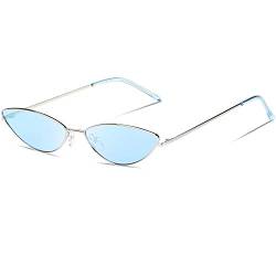 DUCO Trendy Cool Stylish Vintage Cateye Polarisierte Sonnenbrille für Frauen UV400 Schutz W019 (Silber Blau) von DUCO